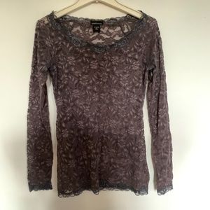 Silver Long Sleeve Sheer Lace Top